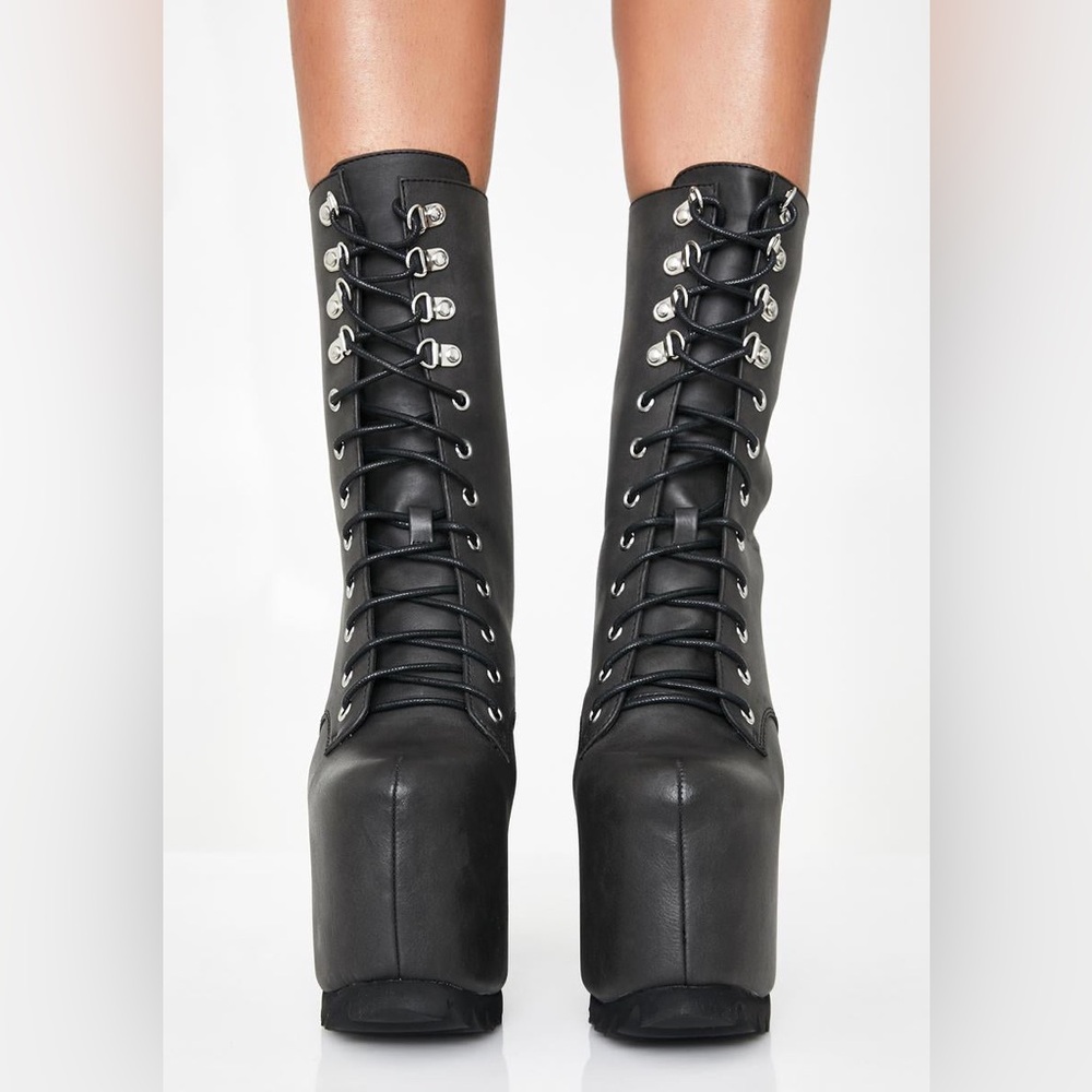 Black Platform Lace-Up Boots - image 3
